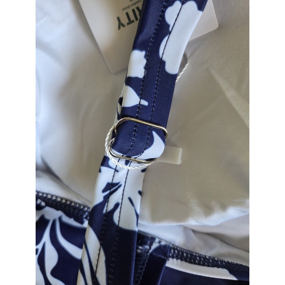B2Prity Blue White Tropical Floral Gold Accent One-Piece Swimsuit M NWT - Picture 8 of 8